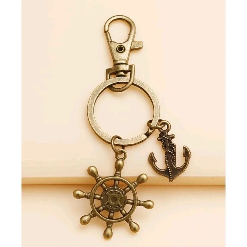 Men Rudder Wheel Charm Keychain Gift for Him Car Key Chain